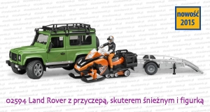 02594 BRUDER Land Rover z przyczepą, skuterem śnieżnym i figurką