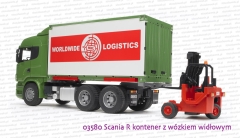 Bruder 03580 Scania R kontener z wózkiem widłowym i dwiema paletami 