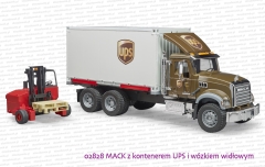 02828 BRUDER MACK z kontenerem UPS i wózkiem widłowym