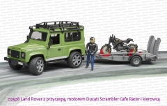 02598 BRUDER Land Rover Defender z przyczepą i motorem Ducati Scrambler Cafe