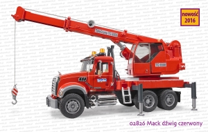 Bruder 02826 MACK dźwig czerwony - wysunięte ramię i podpory