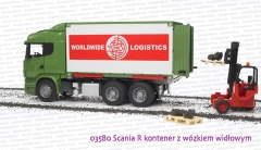 Bruder 03580 Scania R kontener z wózkiem widłowym i dwiema paletami