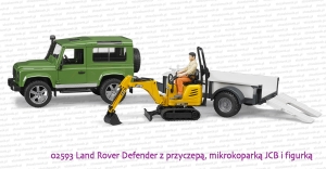 02593 BRUDER Land Rover z przyczepą, koparką JCB i figurką
