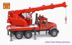 Bruder 02826 MACK dźwig czerwony - wysunięte ramię i podpory