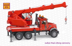 Bruder 02826 MACK dźwig czerwony - wysunięte ramię i podpory