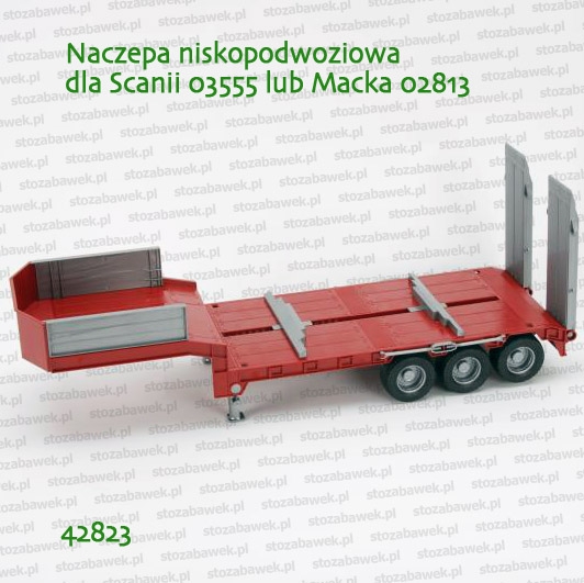 BRUDER 42823 Naczepa niskopodwoziowa w kolorze bordo dla Scanii 03555 lub Macka 02813