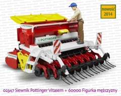 Bruder 02347 Siewnik półzawieszany Pottinger Vitasem 302 ADD oraz 60000 figurka mężczyzny + czapka