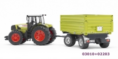 02203 Przyczepa skrzyniowa podwyższana Fliegl oraz ciągnik Claas 03010