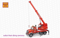 Bruder 02826 MACK dźwig czerwony - wysunięte ramię i podpory