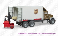 02828 BRUDER MACK z kontenerem UPS i wózkiem widłowym