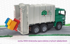 Bruder 02764 MAN śmieciarka szaro-zielona z tylnym załadunkiem