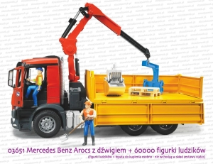 Bruder - 03651 Mercedes Benz Arocs wywrotka z dźwigiem i akcesoriami + 60000 figurki mężczyzn + akcesoria (do kupienia osobno)