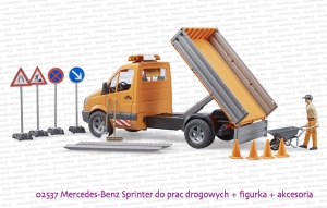 02537 BRUDER Mercedes-Benz Sprinter do prac drogowych z figurką i akcesoriami - podnoszona ładownia