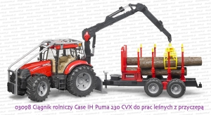 Bruder 03098 Ciągnik rolniczy Case IH Puma 230 CVX do prac leśnych z przyczepą
