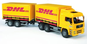 Bruder - 02784 MAN z kontenerem z plandeką i przyczepą DHL