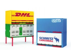 Bruder - kontener DHL, kontener do przewozu zwierząt, 03910 kontener niebieski, 03900 kontener z plandeką