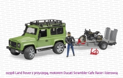 02598 BRUDER Land Rover Defender z przyczepą i motorem Ducati Scrambler Cafe