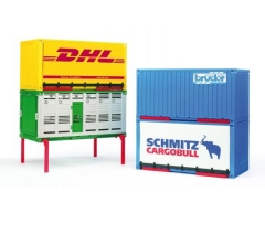 Bruder - kontener DHL, kontener do przewozu zwierząt, 03910 kontener pełny niebieski, 03900 kontener z plandeką