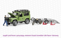 02598 BRUDER Land Rover Defender z przyczepą i motorem Ducati Scrambler Cafe