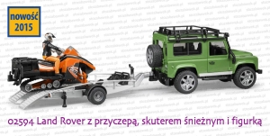 02594 BRUDER Land Rover z przyczepą, skuterem śnieżnym i figurką