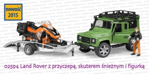 02594 BRUDER Land Rover z przyczepą, skuterem śnieżnym i figurką