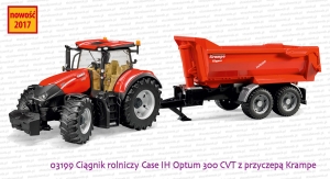 03199 BRUDER Ciągnik rolniczy Case IH Optum 300 CVX + przyczepa Krampe